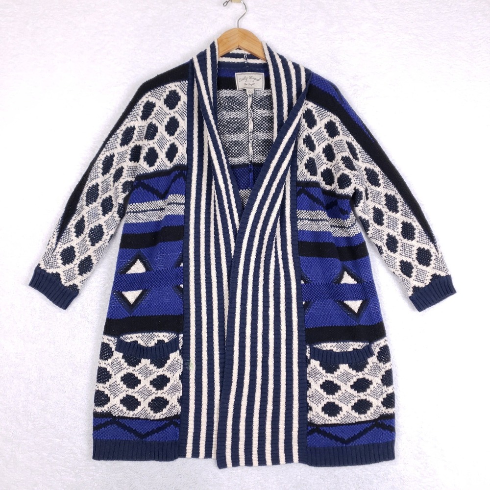 Lucky Brand Cardigan Sweater Womens XS/S Open Front Aztec Southwestern Blue Boho - Picture 1 of 8